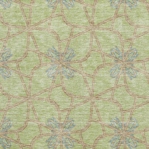 HomeRoots 8' X 10' Artichoke Green, Blue & Beige Geometric Washable Area Rug with Stain Resistance & UV Protection 675886