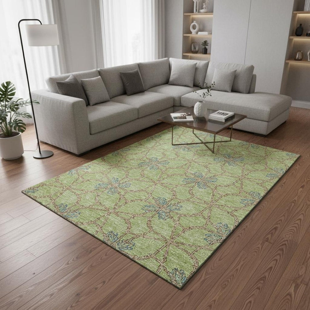 HomeRoots 10' Contemporary Artichoke Green Geometric Area Rug – Washable, UV Protected, Stain Resistant Design 675888
