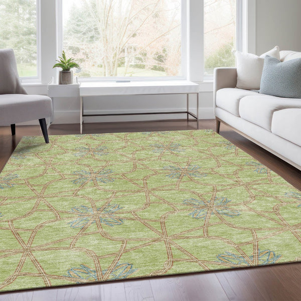 HomeRoots 10' Contemporary Artichoke Green Geometric Area Rug – Washable, UV Protected, Stain Resistant Design 675888