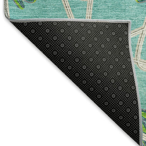 HomeRoots 8' X 10' Aqua Green & Beige Geometric Washable Area Rug with UV Protection for Modern Spaces 675892