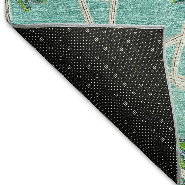 HomeRoots 8' X 10' Aqua Green & Beige Geometric Washable Area Rug with UV Protection for Modern Spaces 675892