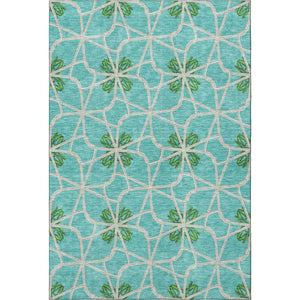 HomeRoots 8' X 10' Aqua Green & Beige Geometric Washable Area Rug with UV Protection for Modern Spaces 675892