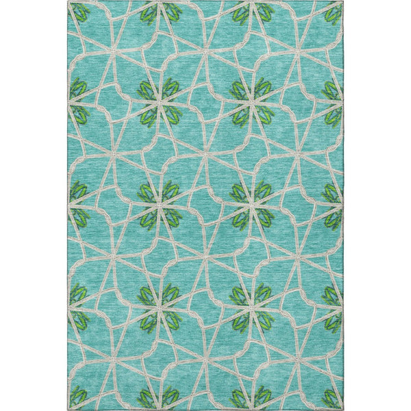 HomeRoots 8' X 10' Aqua Green & Beige Geometric Washable Area Rug with UV Protection for Modern Spaces 675892
