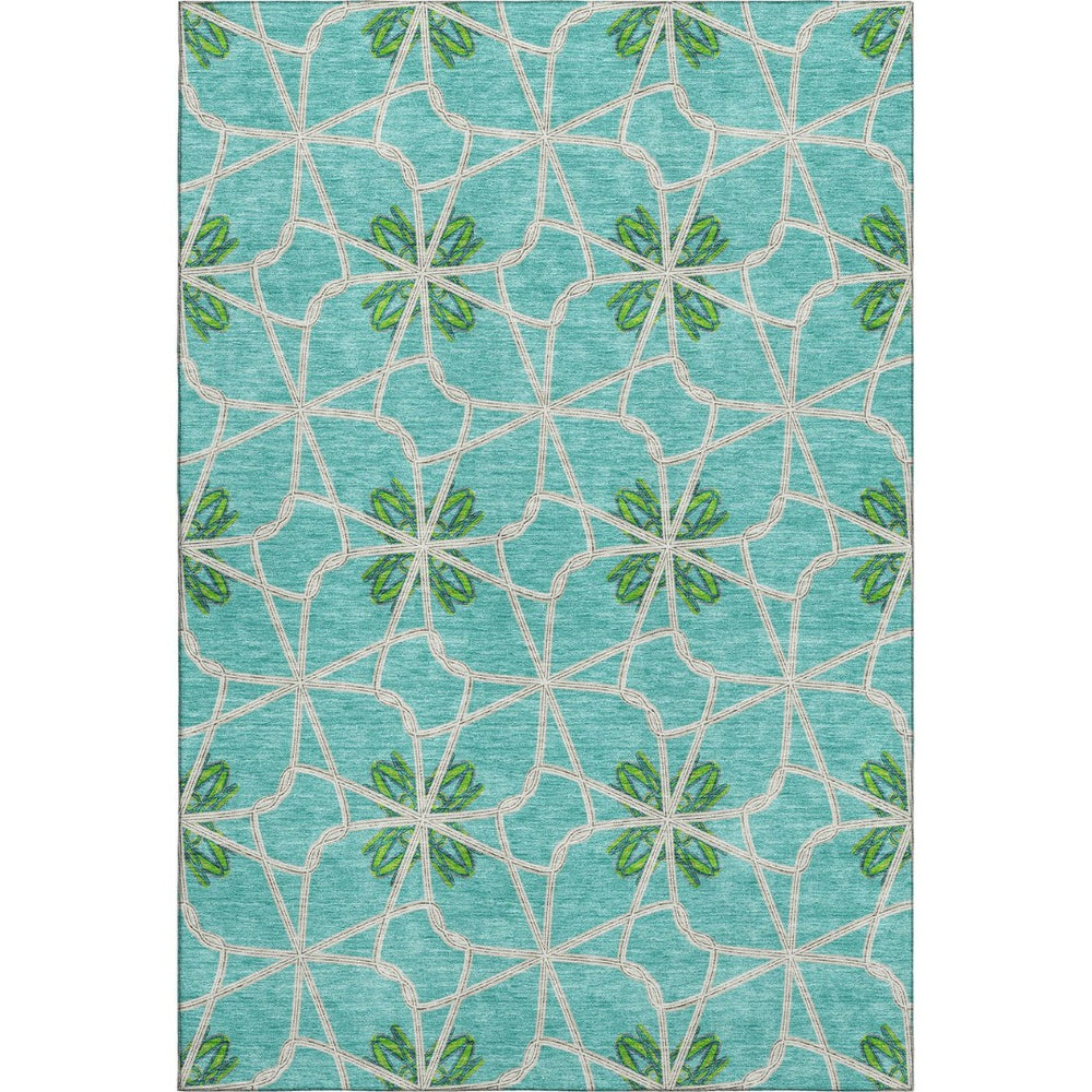 HomeRoots 10' X 14' Aqua Green & Beige Geometric Washable Area Rug with UV Protection for Modern Spaces 675894