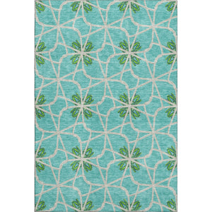HomeRoots 10' X 14' Aqua Green & Beige Geometric Washable Area Rug with UV Protection for Modern Spaces 675894