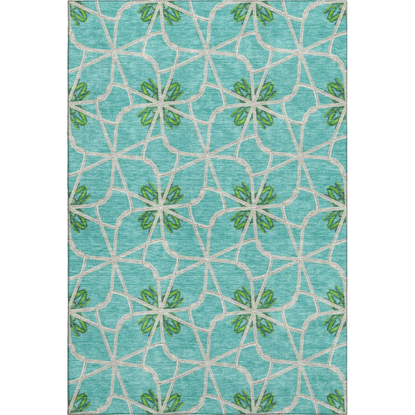 HomeRoots 10' X 14' Aqua Green & Beige Geometric Washable Area Rug with UV Protection for Modern Spaces 675894