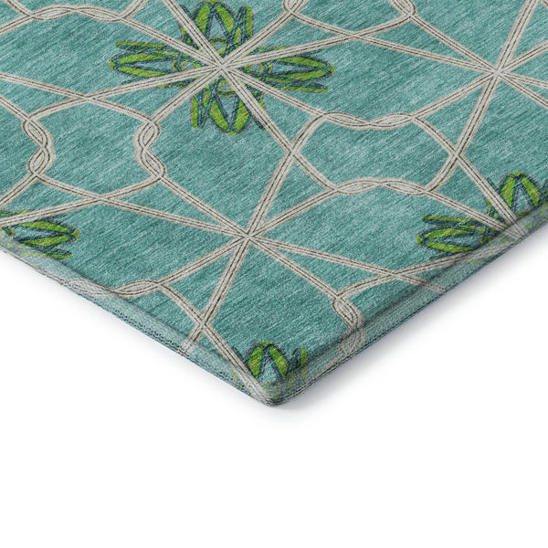 HomeRoots 10' X 14' Aqua Green & Beige Geometric Washable Area Rug with UV Protection for Modern Spaces 675894