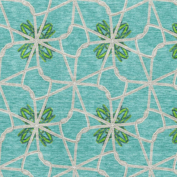 HomeRoots 10' X 14' Aqua Green & Beige Geometric Washable Area Rug with UV Protection for Modern Spaces 675894