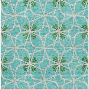 HomeRoots 10' X 14' Aqua Green & Beige Geometric Washable Area Rug with UV Protection for Modern Spaces 675894