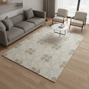 HomeRoots 5' X 8' Washable Beige, Taupe & Gray Geometric Area Rug with UV Protection for Modern Homes 675896