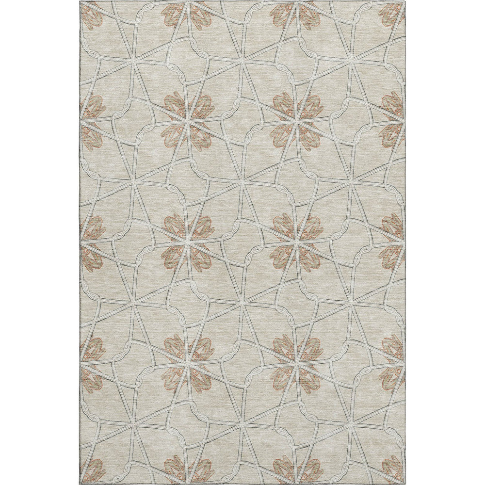 HomeRoots 5' X 8' Washable Beige, Taupe & Gray Geometric Area Rug with UV Protection for Modern Homes 675896