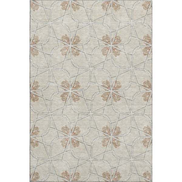 HomeRoots 5' X 8' Washable Beige, Taupe & Gray Geometric Area Rug with UV Protection for Modern Homes 675896