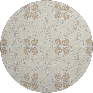 HomeRoots 8' Washable Round Rug with UV Protection - Stylish Beige, Taupe & Gray Geometric Design for Modern Spaces 675897