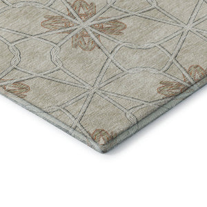 HomeRoots 8' Washable Round Rug with UV Protection - Stylish Beige, Taupe & Gray Geometric Design for Modern Spaces 675897