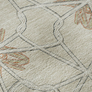 HomeRoots 8' Washable Round Rug with UV Protection - Stylish Beige, Taupe & Gray Geometric Design for Modern Spaces 675897