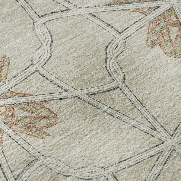 HomeRoots 8' Washable Round Rug with UV Protection - Stylish Beige, Taupe & Gray Geometric Design for Modern Spaces 675897