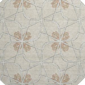 HomeRoots 8' Washable Round Rug with UV Protection - Stylish Beige, Taupe & Gray Geometric Design for Modern Spaces 675897
