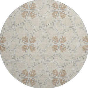 HomeRoots 8' Washable Round Rug with UV Protection - Stylish Beige, Taupe & Gray Geometric Design for Modern Spaces 675897