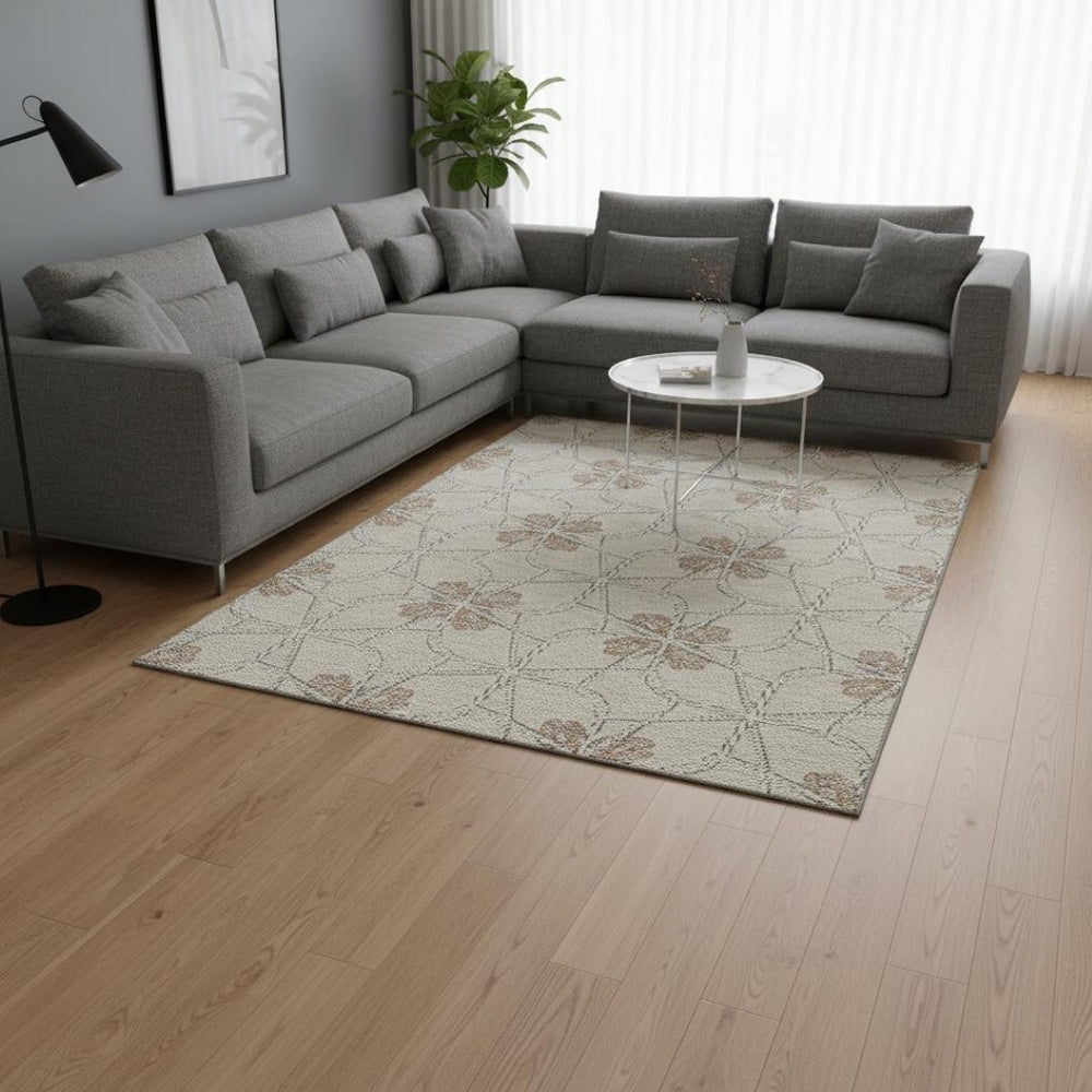 HomeRoots 8' X 10' Stylish Beige and Gray Geometric Washable Area Rug with UV Protection for Busy Homes 675898