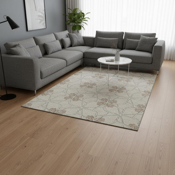 HomeRoots 8' X 10' Stylish Beige and Gray Geometric Washable Area Rug with UV Protection for Busy Homes 675898