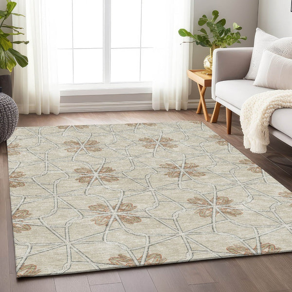 HomeRoots 8' X 10' Stylish Beige and Gray Geometric Washable Area Rug with UV Protection for Busy Homes 675898