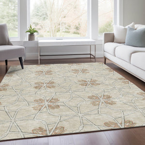HomeRoots 8' X 10' Stylish Beige and Gray Geometric Washable Area Rug with UV Protection for Busy Homes 675898