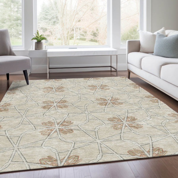 HomeRoots 8' X 10' Stylish Beige and Gray Geometric Washable Area Rug with UV Protection for Busy Homes 675898