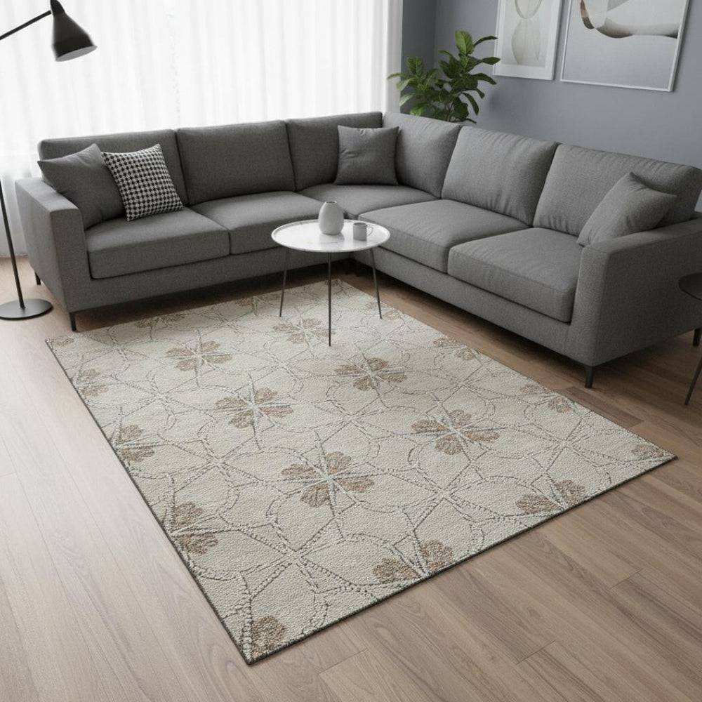 HomeRoots 9' X 12' Beige Taupe & Gray Geometric Area Rug - Washable, UV Protected, Perfect for High-Traffic Spaces! 675899
