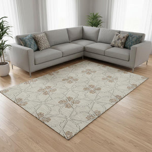 HomeRoots 10' Modern Beige Taupe & Gray Geometric Washable Area Rug with UV Protection for High-Traffic Spaces 675900