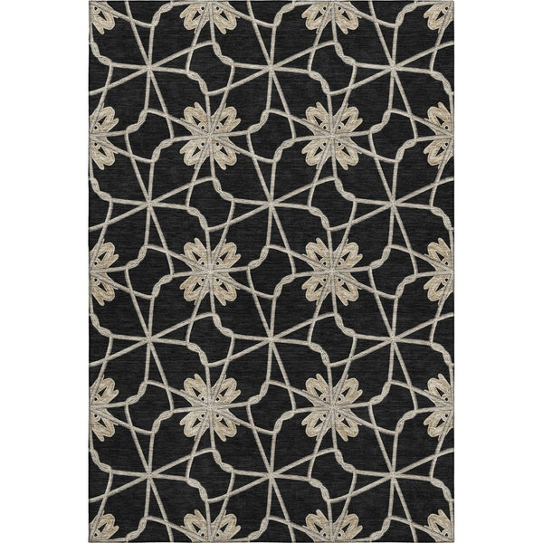 HomeRoots 10' Geometric Washable Area Rug in Black, Khaki & Beige - Durable, UV Protected, Soft, Stain Resistant 675906