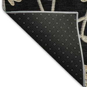 HomeRoots 10' Geometric Washable Area Rug in Black, Khaki & Beige - Durable, UV Protected, Soft, Stain Resistant 675906
