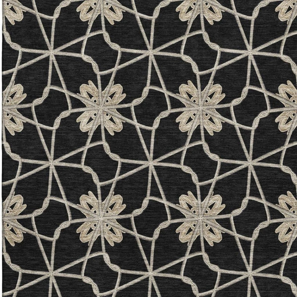 HomeRoots 10' Geometric Washable Area Rug in Black, Khaki & Beige - Durable, UV Protected, Soft, Stain Resistant 675906