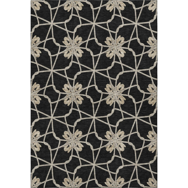 HomeRoots 10' Geometric Washable Area Rug in Black, Khaki & Beige - Durable, UV Protected, Soft, Stain Resistant 675906