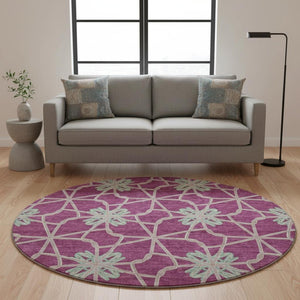 HomeRoots 8' Blush Ivory & Beige Geometric Washable Round Rug - Durable, UV Protected, Ideal for Homes 675909