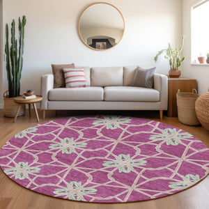 HomeRoots 8' Blush Ivory & Beige Geometric Washable Round Rug - Durable, UV Protected, Ideal for Homes 675909