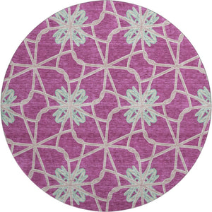 HomeRoots 8' Blush Ivory & Beige Geometric Washable Round Rug - Durable, UV Protected, Ideal for Homes 675909