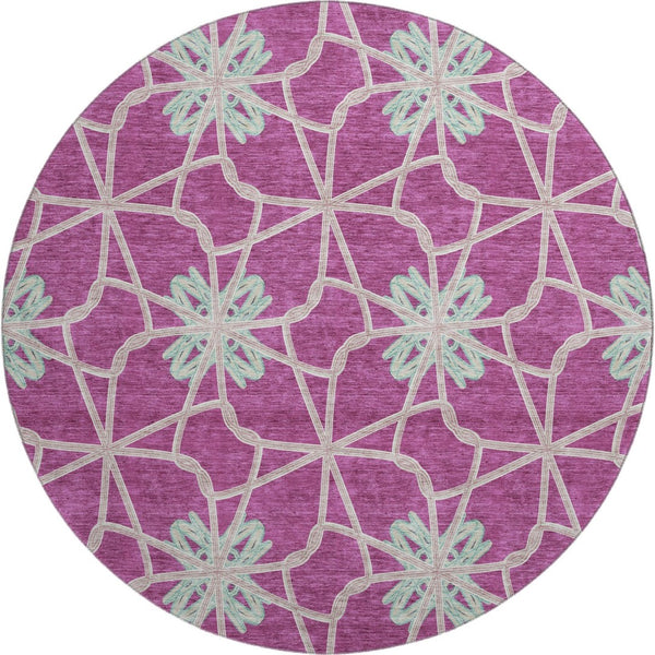 HomeRoots 8' Blush Ivory & Beige Geometric Washable Round Rug - Durable, UV Protected, Ideal for Homes 675909