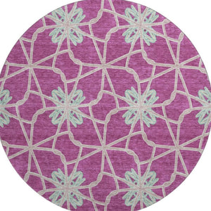 HomeRoots 8' Blush Ivory & Beige Geometric Washable Round Rug - Durable, UV Protected, Ideal for Homes 675909