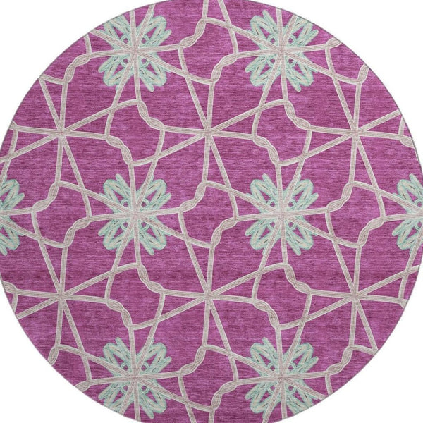 HomeRoots 8' Blush Ivory & Beige Geometric Washable Round Rug - Durable, UV Protected, Ideal for Homes 675909
