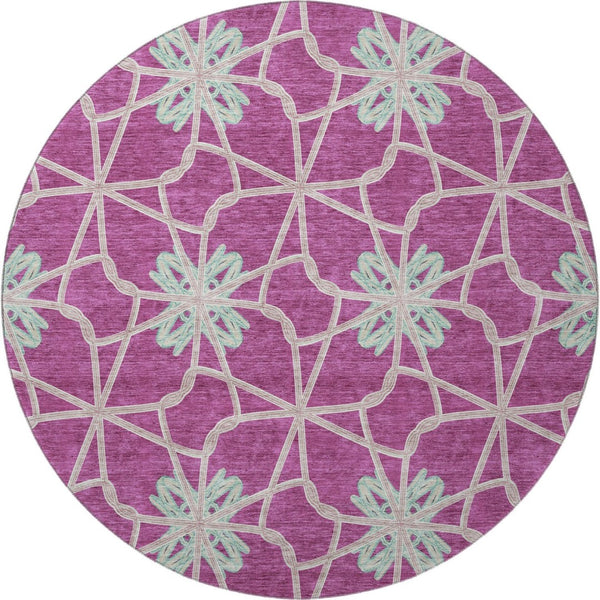 HomeRoots 8' Blush Ivory & Beige Geometric Washable Round Rug - Durable, UV Protected, Ideal for Homes 675909