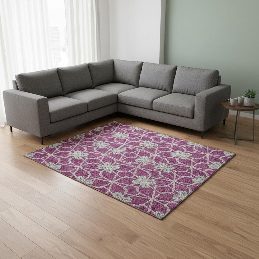 HomeRoots 9' X 12' Stylish Blush Ivory Beige Geometric Washable Area Rug with UV Protection for Busy Homes 675911