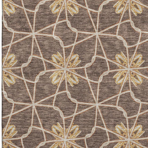 HomeRoots 5' X 8' Modern Geometric Washable Area Rug in Brown, Gold & Gray with UV Protection for Homes 675914