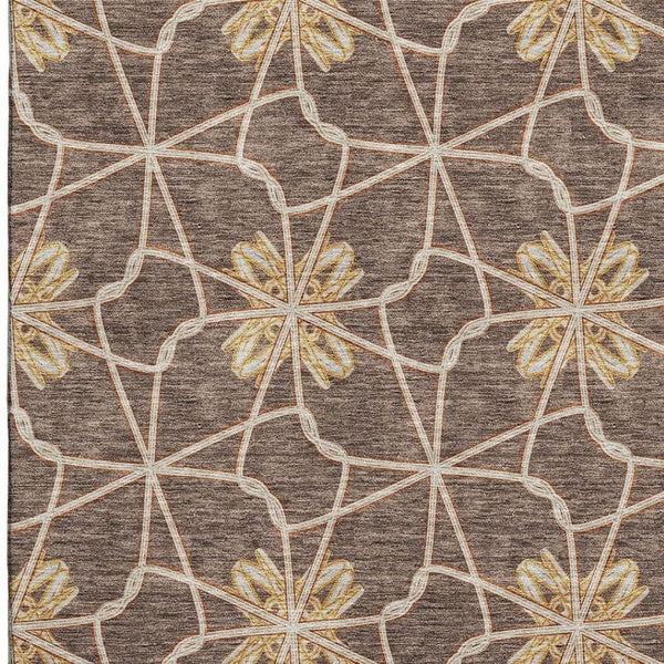HomeRoots 5' X 8' Modern Geometric Washable Area Rug in Brown, Gold & Gray with UV Protection for Homes 675914