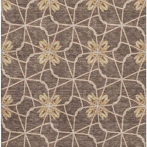 HomeRoots 5' X 8' Modern Geometric Washable Area Rug in Brown, Gold & Gray with UV Protection for Homes 675914