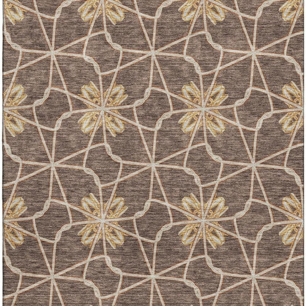HomeRoots 5' X 8' Modern Geometric Washable Area Rug in Brown, Gold & Gray with UV Protection for Homes 675914