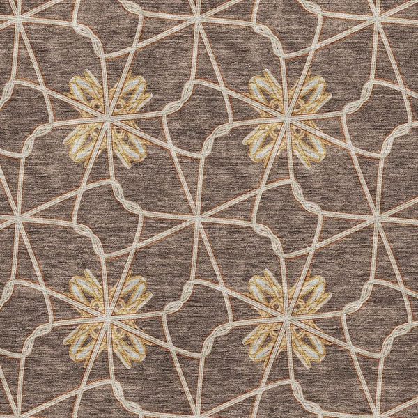 HomeRoots 8' X 10' Washable Brown Gold Gray Geometric Area Rug - Durable, Stain-Resistant with UV Protection! 675916