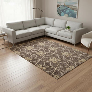 HomeRoots 9' X 12' Stylish Brown, Gold & Gray Geometric Area Rug – Washable, UV Protected for High-Traffic Spaces 675917