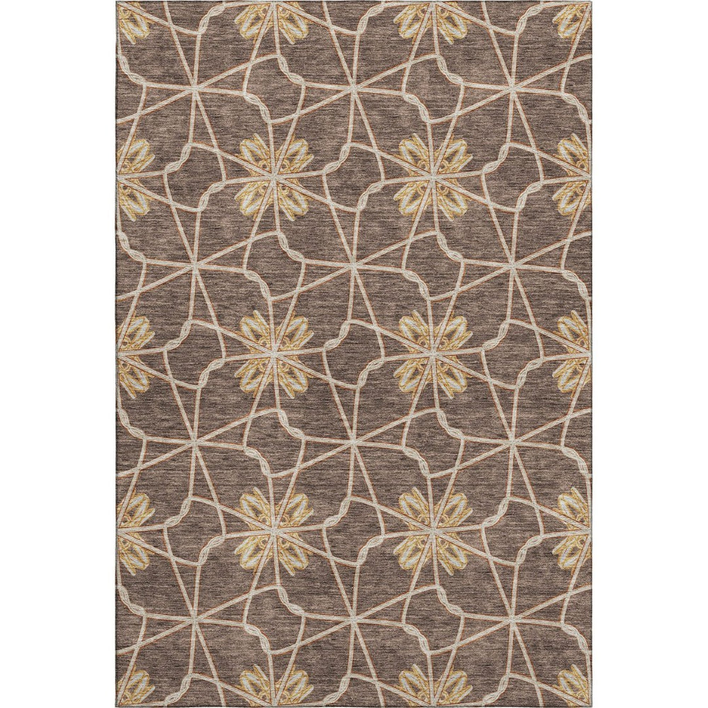 HomeRoots 9' X 12' Stylish Brown, Gold & Gray Geometric Area Rug – Washable, UV Protected for High-Traffic Spaces 675917