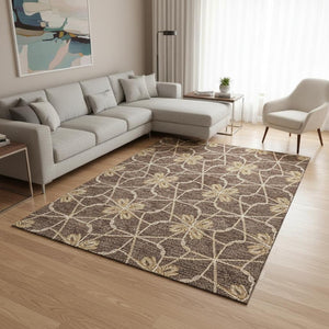 HomeRoots 10' X 14' Geometric Area Rug in Brown, Gold & Gray - Washable, UV Protected & Perfect for Any Space! 675918