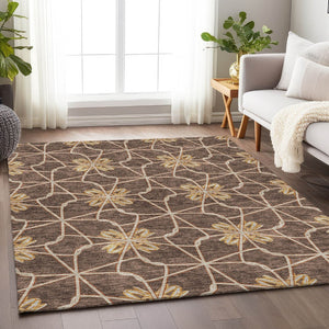 HomeRoots 10' X 14' Geometric Area Rug in Brown, Gold & Gray - Washable, UV Protected & Perfect for Any Space! 675918